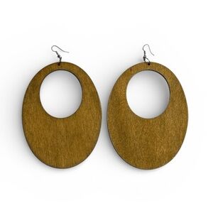 Handmade Bohemian Hollow Oval Wooden Hoop Earrings